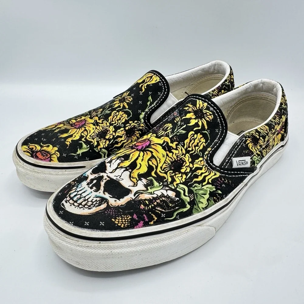 Vans Skull Sunflower Slip On Sneakers Men 6.5 Women 8 Floral Goth Y2K 500714